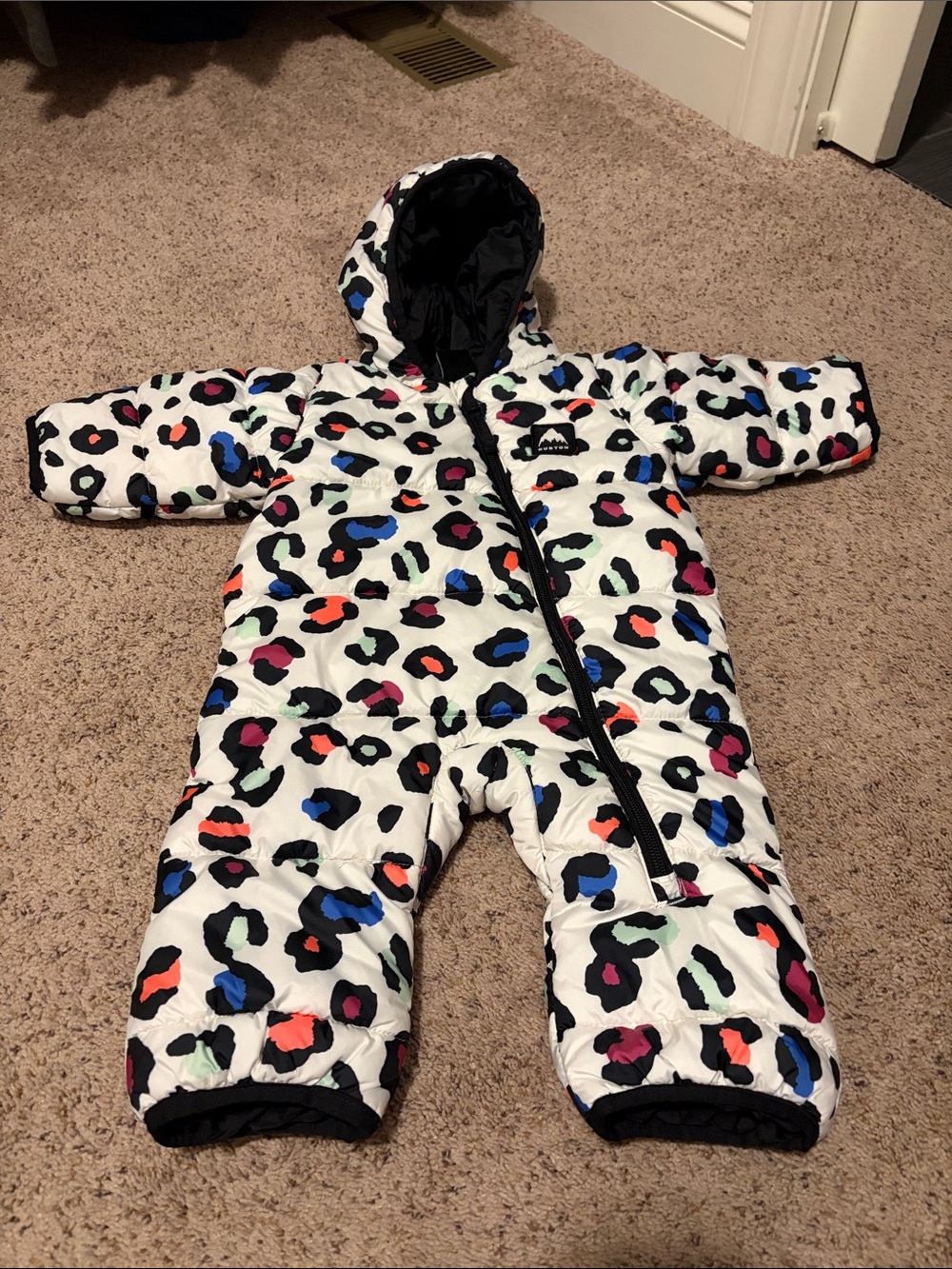 Burton White One-Piece Snowsuit with Multicolor Leopard Print